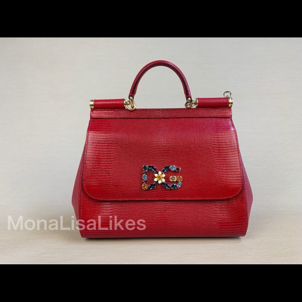 New DOLCE & GABBANA Sicily Red Crystal Logo Bag